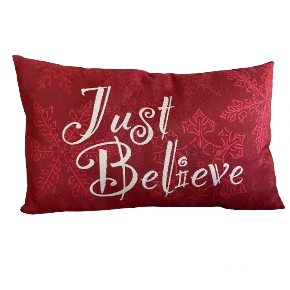 “Just Believe” Holiday Pillow -Red